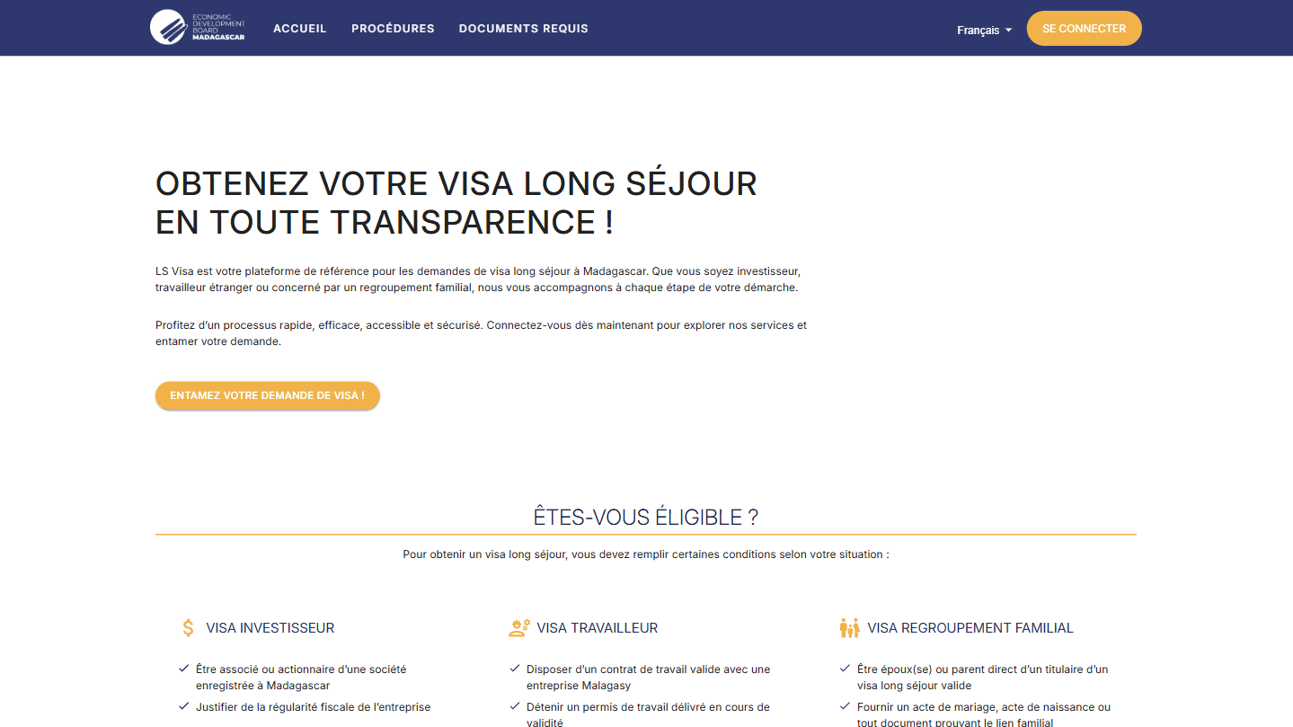 Capture d'écran du site LS Visa